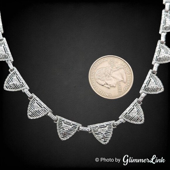 Art Deco P.S. Co. Rhodium Plated Filigree Necklace – 1930s Floral Links 19" - Picture 7 of 14